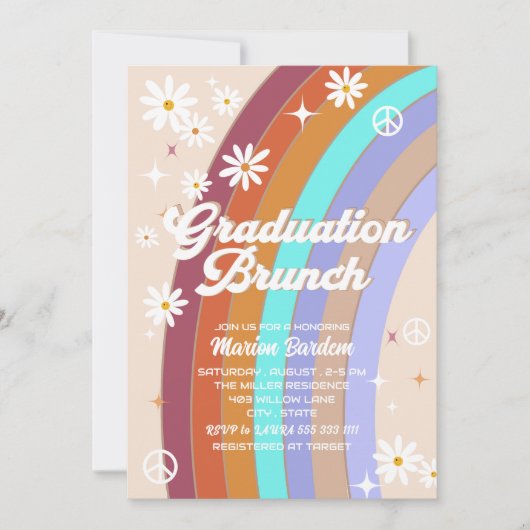 Groovy retro waterverf afstuderen brunch kaart (Voorkant)