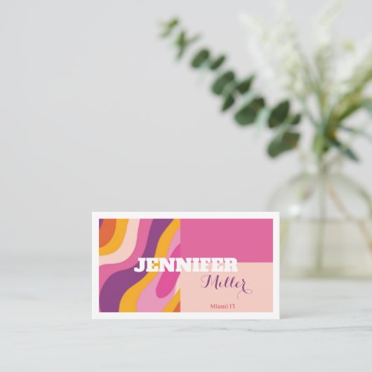 Groovy Retro Wavy Lines Social Media QR-code Visitekaartje (Staand voorkant)