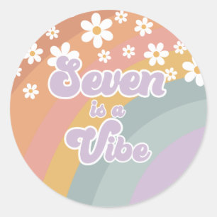 Groovy Retro zeven is een Vibe Rainbow Ronde Sticker