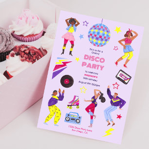Groovy Roller Disco-meisje Paarse Feest Retro Kaart