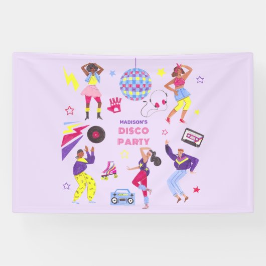 Groovy Roller Disco Paarse Party Millennial Retro Spandoek (Horizontaal)