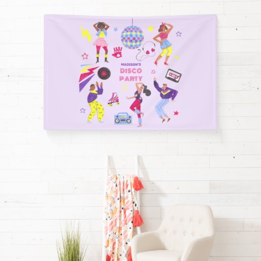 Groovy Roller Disco Paarse Party Millennial Retro Spandoek (Insitu)