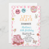 Groovy roller skate verjaardagsuitnodiging kaart (Voorkant / Achterkant)