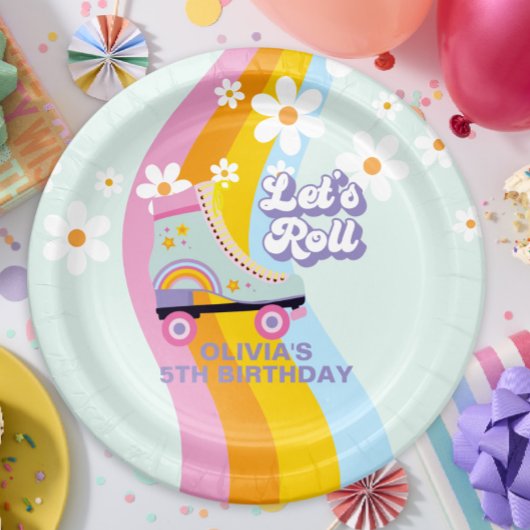 Groovy Rollerskating Retro Rainbow Birthday Papieren Bordje