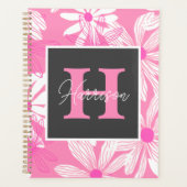 Groovy roze bloemen Monogram Planner (Voorkant)