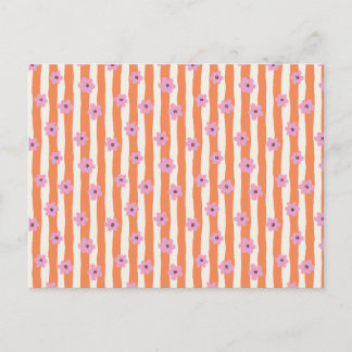 Groovy Roze Bloemen op Oranje Strepen Briefkaart