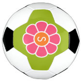 Groovy Roze Daisy met Aangepast Sinaasappel Monogr Voetbal (Gedraaid)