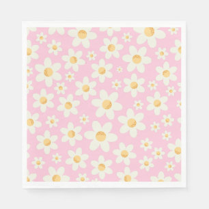 Groovy Roze Daisy Verjaardag servetten – Retro Boh