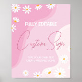 Groovy Roze Daisy Verjaardagsfeest Tafelteken Poster (Voorkant)