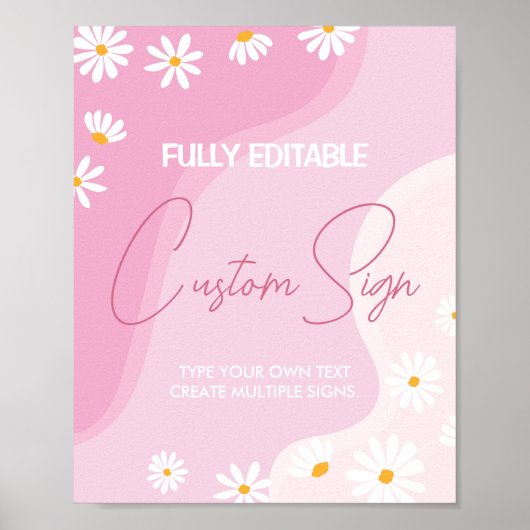 Groovy Roze Daisy Verjaardagsfeest Tafelteken Poster (Voorkant)