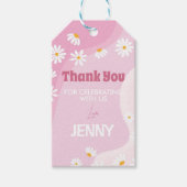 Groovy Roze Daisy Verjaardagsfeestje Dank u Label Cadeaulabel (Voorkant)