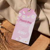 Groovy Roze Daisy Verjaardagsfeestje Dank u Label Cadeaulabel