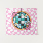 Groovy Roze Disco Ball 60s Hippie Retro geruit Wandkleed (Voorkant (horizontaal))