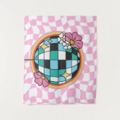 Groovy Roze Disco Ball 60s Hippie Retro geruit Wandkleed (Voorkant)