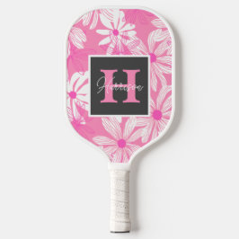 Groovy roze floral Monogram & naam op maat Pickleball Paddle