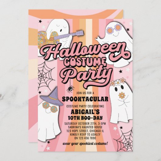 Groovy Roze Halloween Meisje Kostuum Verjaardagsfe Kaart (Voorkant / Achterkant)