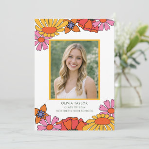 Groovy Roze Oranje Bloemen Foto Afstuderen 2026 Aankondiging