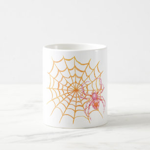 Groovy Roze Oranje Spin op Web Halloween Koffiemok