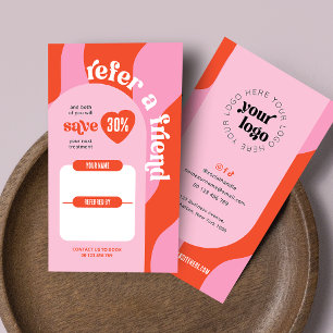 Groovy Roze & Rood Verwijs een vriend Logo Beauty  Aanbevelingskaartje