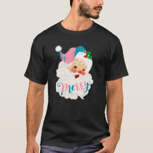 Groovy Roze Santa Retro Vrolijk Kerstfeest WO T-shirt