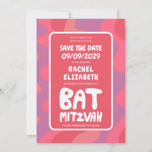 Groovy Roze Waves Custom Bat Mitzvah Save The Date