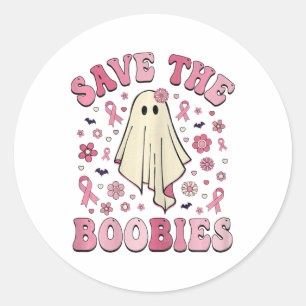 Groovy Save the S Borstkanker Bewustzijn Halloween Ronde Sticker