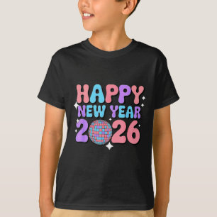 Groovy Schattig Gelukkig Nieuwjaar 2026 Disco Bal  T-shirt