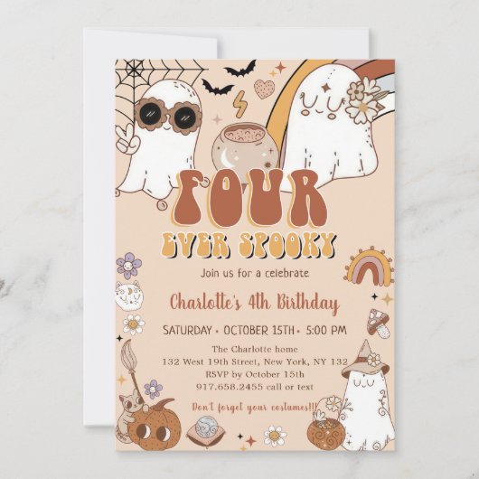 Groovy Schattige Ghost Halloween 4e Verjaardagsfee Kaart (Voorkant)