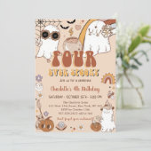 Groovy Schattige Ghost Halloween 4e Verjaardagsfee Kaart (Staand voorkant)