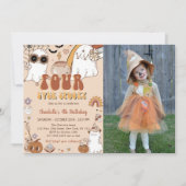 Groovy Schattige Ghost Halloween 4e Verjaardagsfee Kaart (Voorkant)