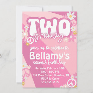 Groovy Second Birthday Party Invitation Kaart