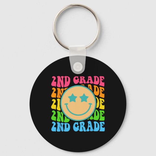 Groovy Second Grade Vibes Face Retro Teachers Back Sleutelhanger (Voorkant)