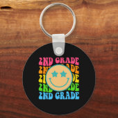 Groovy Second Grade Vibes Face Retro Teachers Back Sleutelhanger (Voorkant)