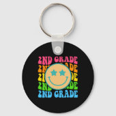 Groovy Second Grade Vibes Face Retro Teachers Back Sleutelhanger (Achterkant)