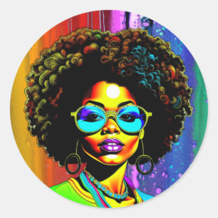Groovy Seventies Mode Vrouw Ronde Sticker