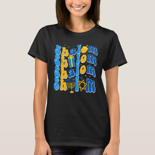 Groovy Shalom Peace Jewish Hanukkah Jewish Dreidel T-shirt (Voorkant)