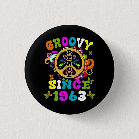 Groovy Sinds 1963 Vrede 60ste Verjaardagsfeest 60s Ronde Button 3,2 Cm (Voorkant)