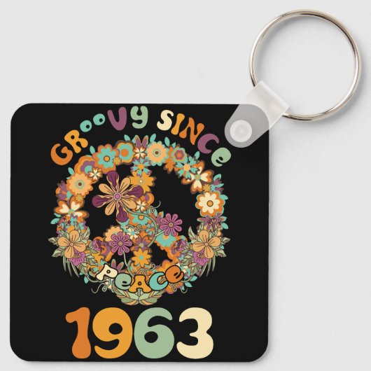 Groovy sinds 1963 Vrede voor  Verjaardagsfeest Sleutelhanger (Achterkant)