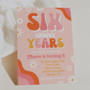 Groovy Six Birthday Invitation Uitnodiging van G