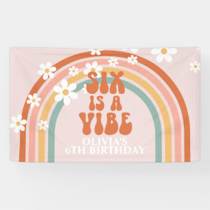 Groovy Six is een Vibe Rainbow Daisy 6th Verjaarda Spandoek