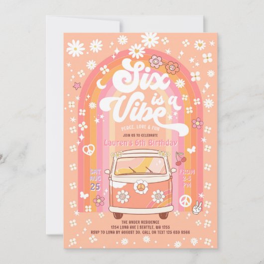 Groovy Six is Vibe Van Bus 6e verjaardag Kaart (Voorkant)