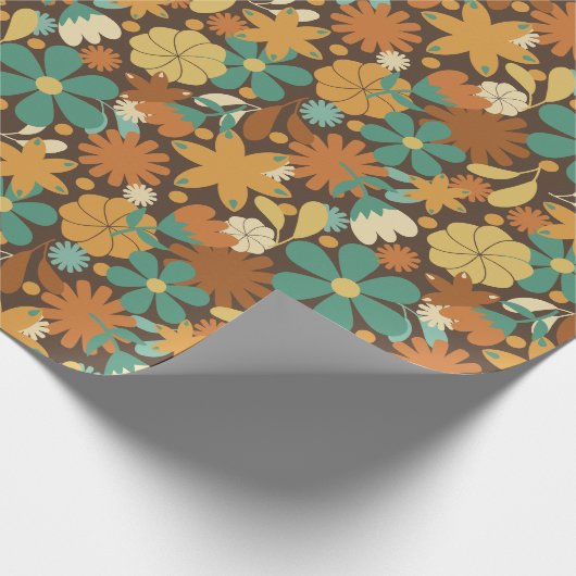 Groovy Sixties Retro Flower Power in Brown Cadeaupapier (Hoek)