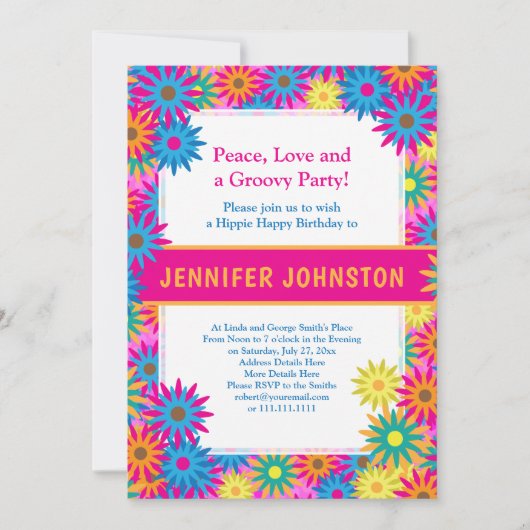 Groovy Sixties Thema Bloem Power Verjaardag Kaart (Voorkant)