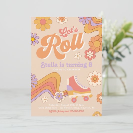Groovy Skating Invitation | Rollend Schaats Kaart (Staand voorkant)