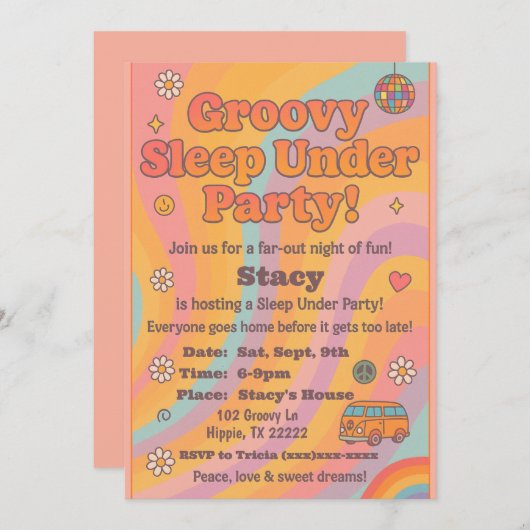 Groovy Sleep Under Birthday Party Invitation Kaart (Voorkant / Achterkant)