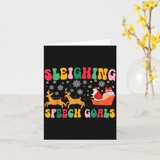 Groovy Sleighing Speech Goal Reindeer Christmas Sp Kaart (Gele Bloem)