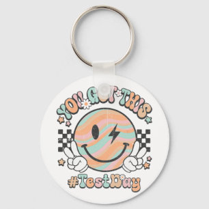 Groovy Smile Face Dit heb je Rock de testdag Sleutelhanger