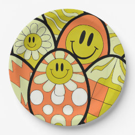 Groovy Smiley Face Easter Party Paper Plates Papieren Bordje