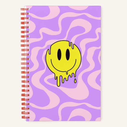 Groovy Smiley Face Notitieboek | Paarse tijdeverf (Voorkant)
