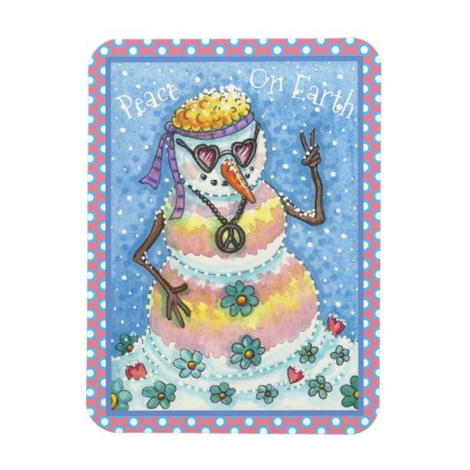 GROOVY SNOWMAN "PEACE ON AARTH" CHRISTMAS MAGNET MAGNEET (Verticaal)